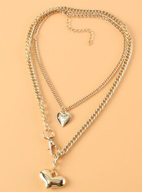 欧美时尚项饰 个性复古合金桃心吊坠多层项链跨境饰品女 17450