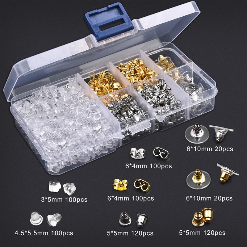 30~880pcs Ear Plug Box Clear Silicone Rubber Alloy Earring C
