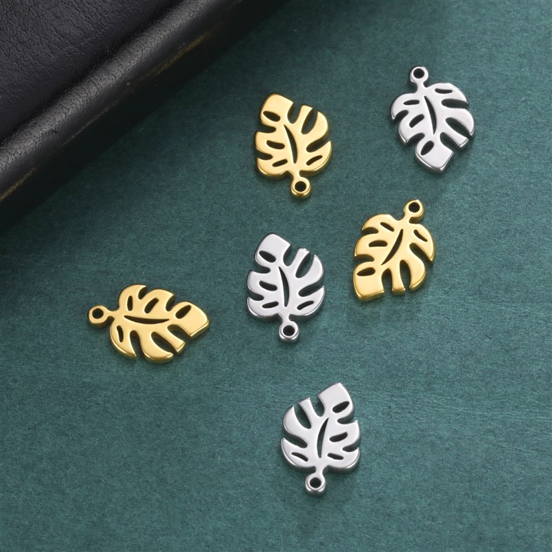 EUEAVAN 5pcs/lot Tiny Leaves Charm Stainless Steel Charms fo