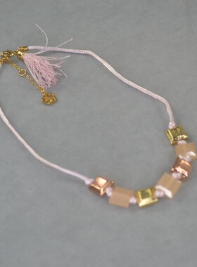 Trina 粉色线绳 方形多切面串珠 短款项链 欧美流行时尚品牌百搭