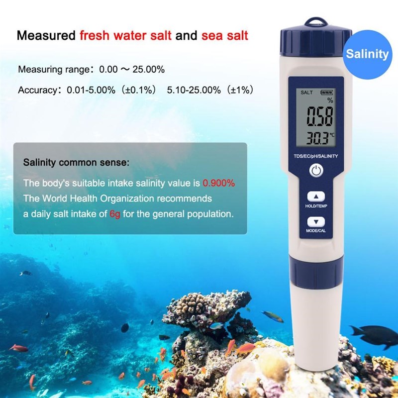 极速yieryi 5 in 1 TDS/EC/PH/Salinity/Temperature Meter Digit