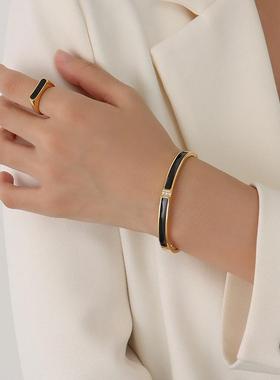 手镯钛钢手环金贝壳玫瑰女小众轻奢不设计高级感镶钻白简约川贝母