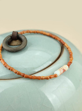 喜乐橄榄竹节寿山石手錬细款玉石手串简约文艺小清新手饰招财上岸