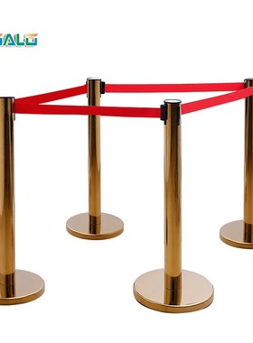 Golden Pillar Retractable Belt Queue Line Stand Rope Barrie