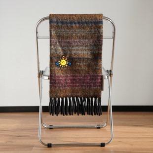 赵昭仪同款西太后土星刺绣复古条纹围巾羊毛冬季氛围感保暖围巾