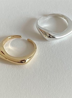 林有有 韩版小众简约个性S925纯银戒指女不规则光面素银戒指环