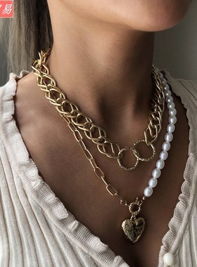 Rock exaggerate thick jewelry punk alloy pearl necklace girl