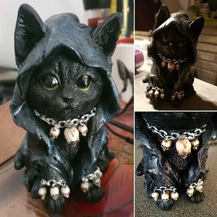 Resin Figure Wizard Figurines Black Magic Cat Ornaments Tabl