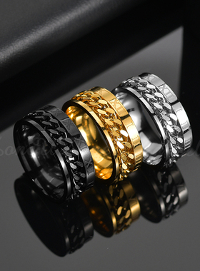 Cool Stainless Steel Rotatable Men Couple Ring High Quality