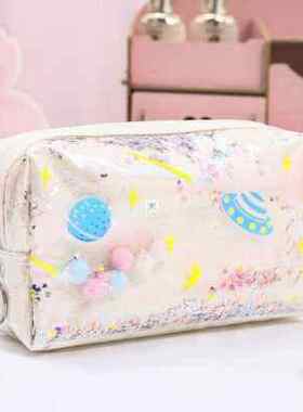 Large arble Pencil Case Laser Leather Pen Box Big akeup