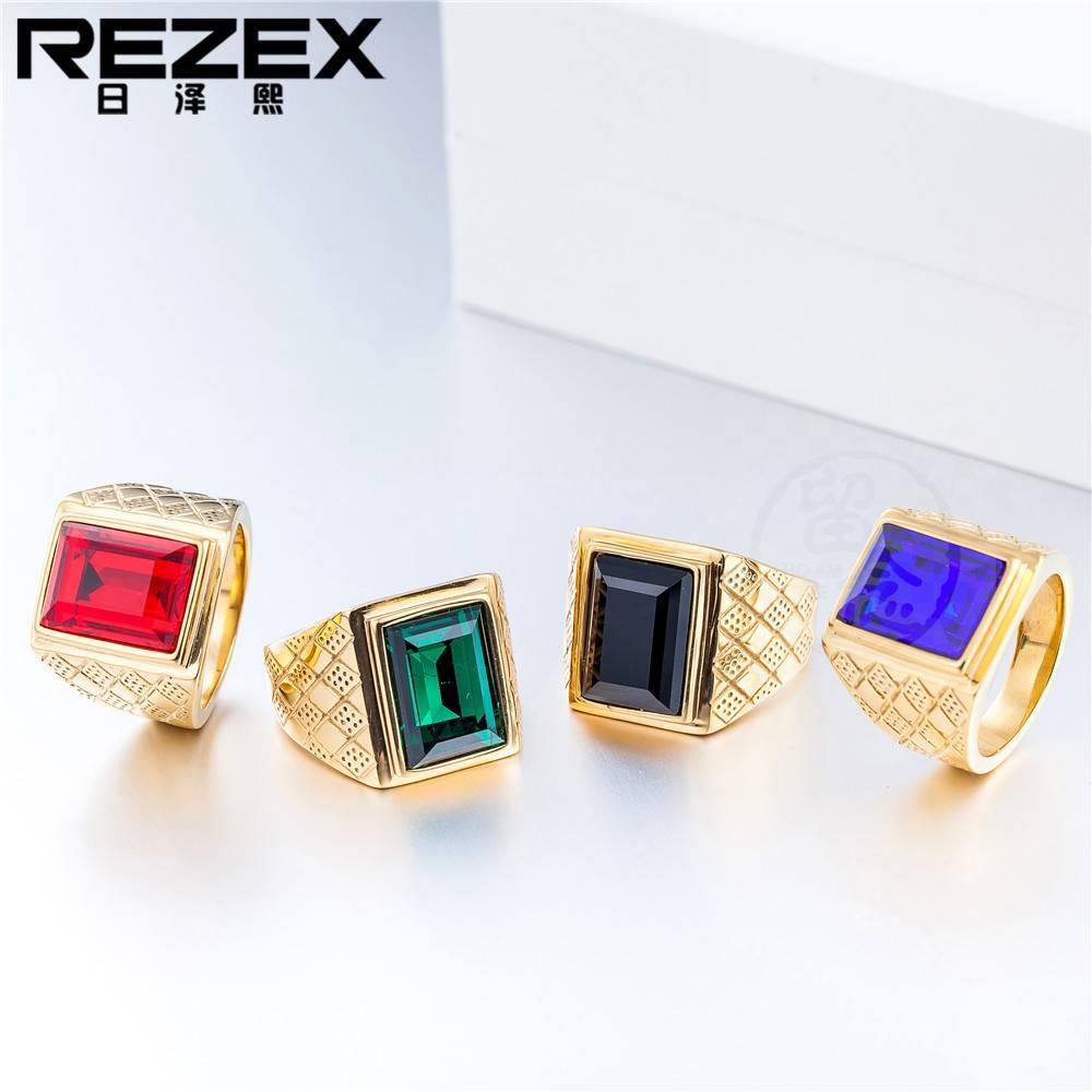 -R0178-NK03 Personality Fashion Gold Sapphire Titanium Steel