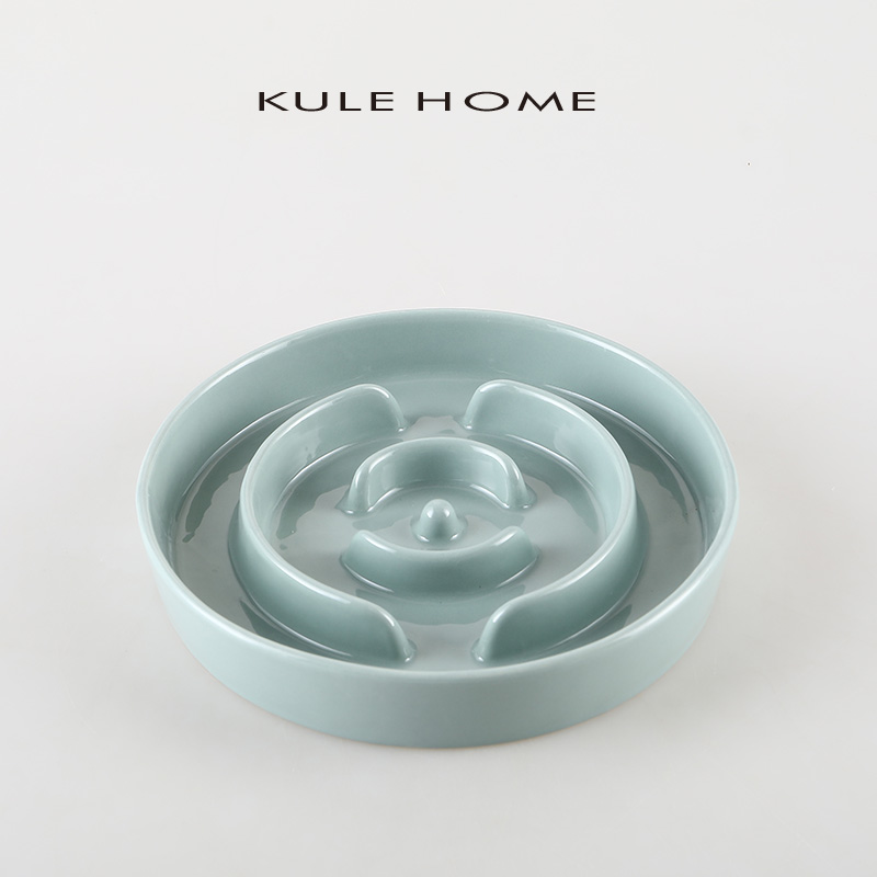 KULE HOME 陶瓷宠物慢食碗猫咪碗缓食盆猫粮狗狗防噎幼犬幼猫狗盆