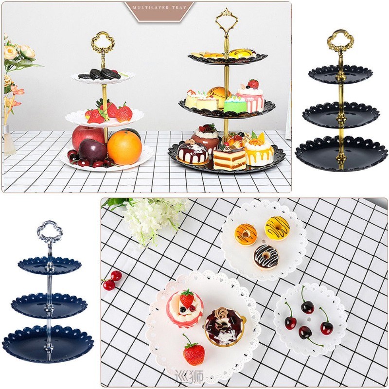 3 Tier Plastic Fruit Plate Cake Stand Birthday Party Decor A