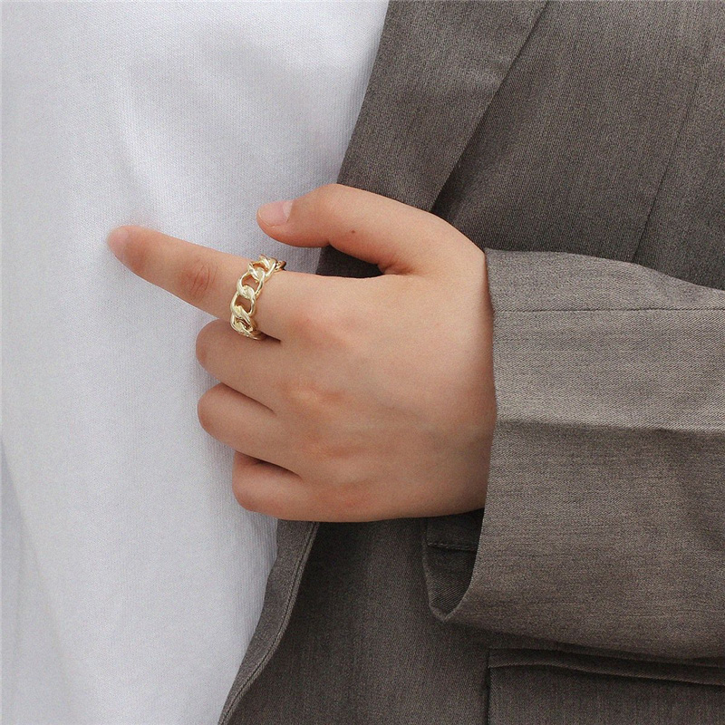 Gold Color Plating Chain Shape RING 7mm Wide For Unisex Vint