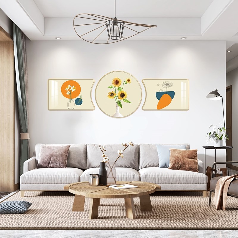 网红创意客厅装饰画现代简约沙发北欧挂画三联画花卉静物背景墙壁图片