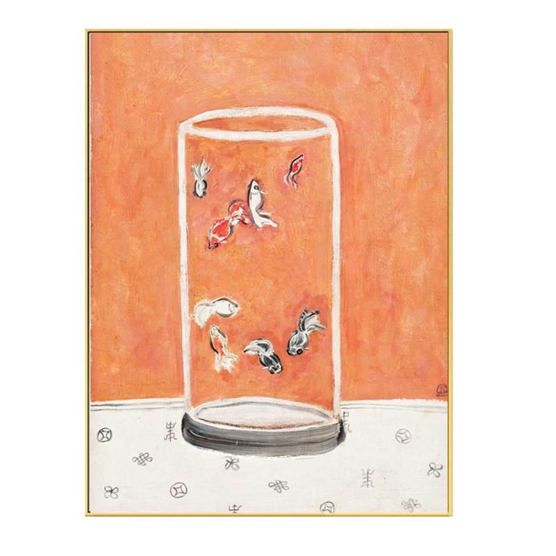 网红常玉 八尾走廊 现代玄关油画装饰画当代画家卧室餐厅金鱼名画图片