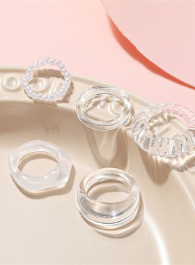 Transparent finger rings women 5-piece set树脂透明戒指女