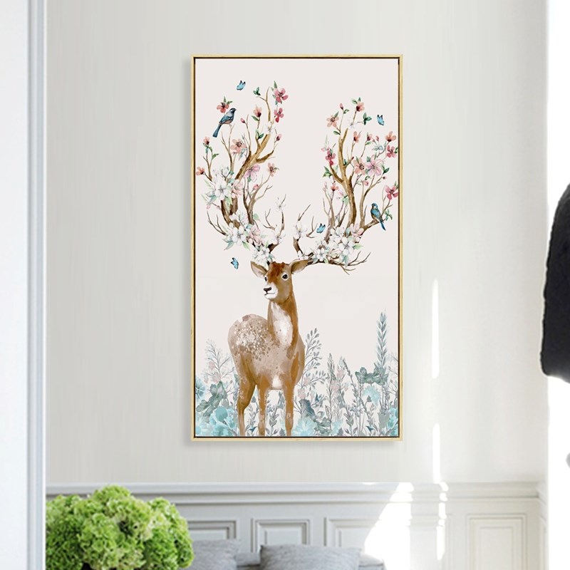 定做盈盼 现代入户北欧风格挂画客厅玄关麋鹿装饰画走廊手绘过道图片