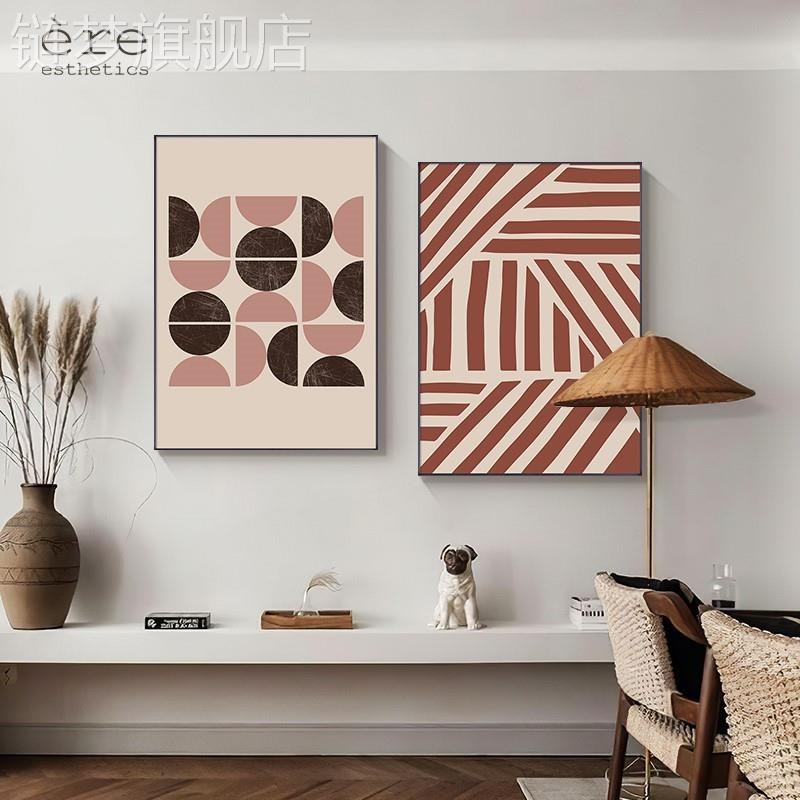 网红兰迪北欧客厅门装饰画进抽莫象几何沙发背景墙挂画新房卧室床图片