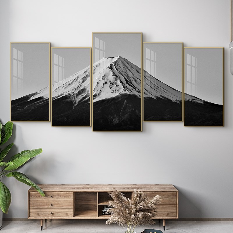 网红富士山黑白画卧室工业风客厅沙发背景墙黑白现代简约床头装饰图片