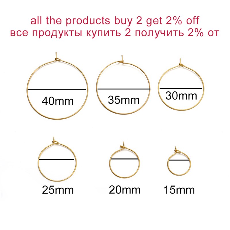 20pcs/lot Gold Stainless Steel Big Circle Wire Hoops Loop Ea