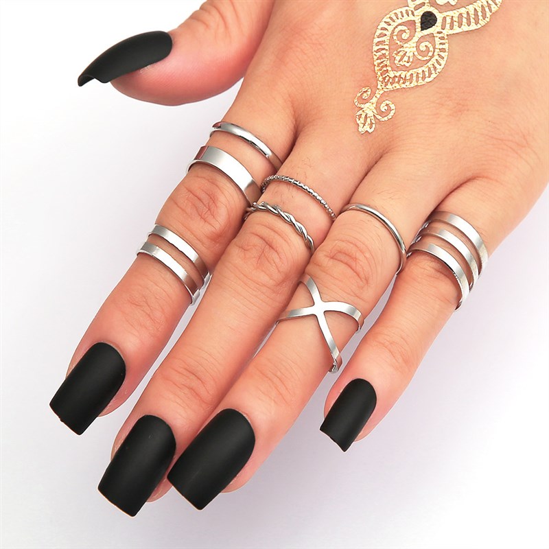 LATS Punk Gold Color Round Hollow Geometric Rings Set for Wo