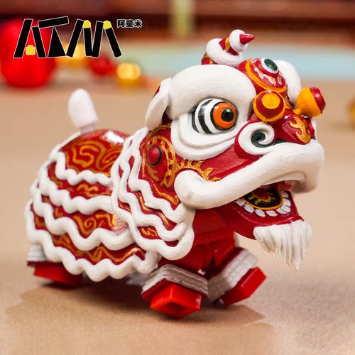 三国演义乐高人仔关羽舞狮醒狮雄狮少年2积木人手办摆件模型玩具