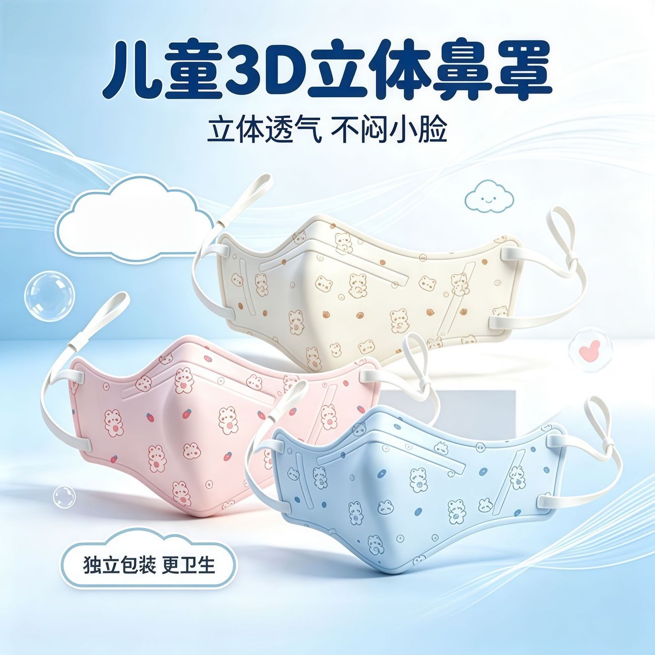 儿童鼻炎鼻罩可调节耳挂透气滤材防过敏户外防尘亲肤不闷防护鼻罩图片