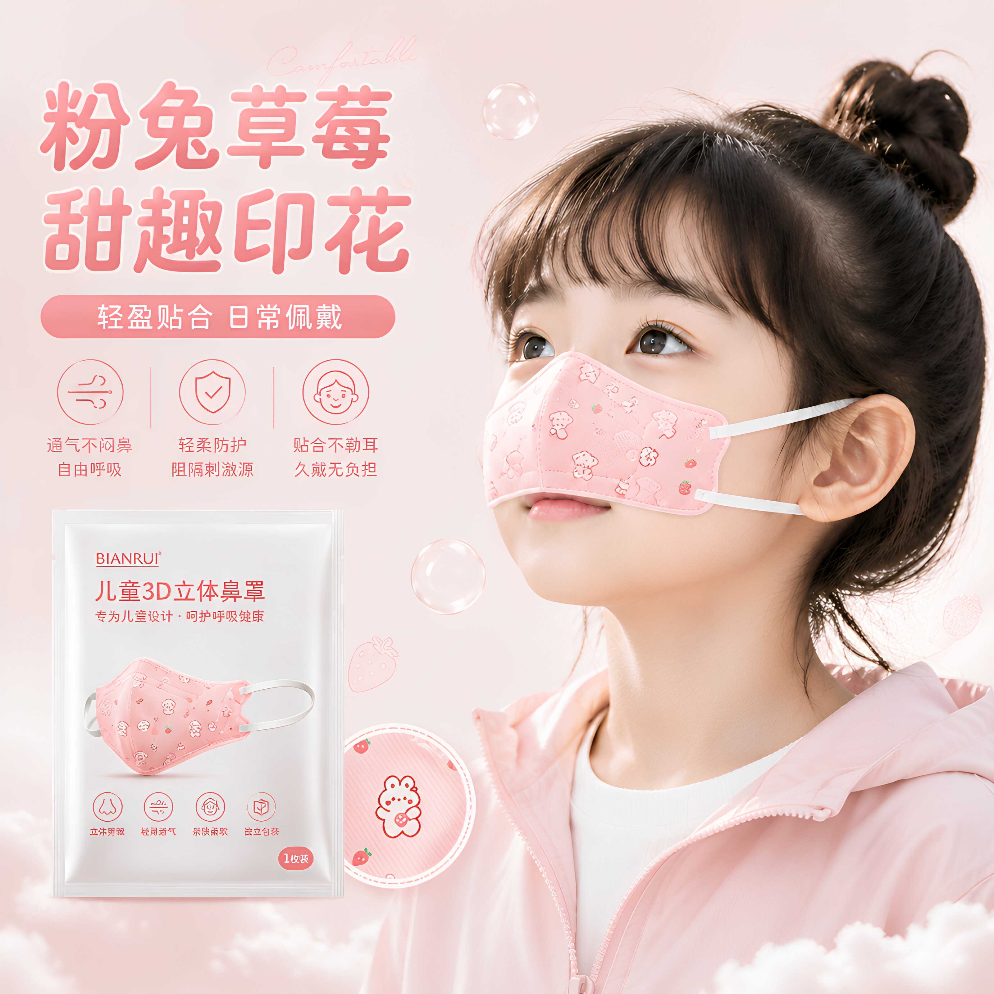 儿童鼻炎鼻罩可调节耳挂透气图片