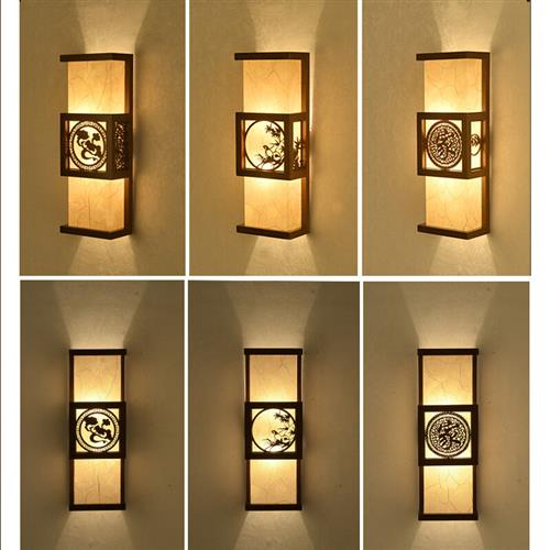 新现代中式实木壁灯床头灯仿古阳台客厅卧室灯具新中式工程壁灯雕