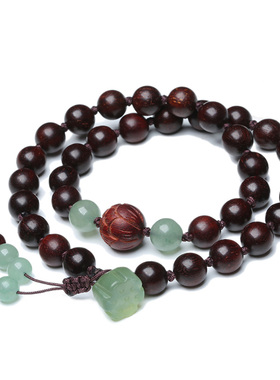 小叶紫檀秀气文艺手串情侣男女复古莲花雕刻佛珠念珠文玩木质手链