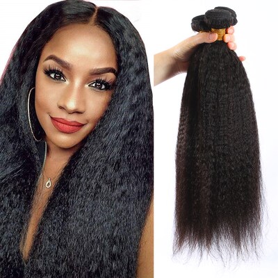 极速Kinky Straight Human Hair 3 Bundles Yaki Straight Human