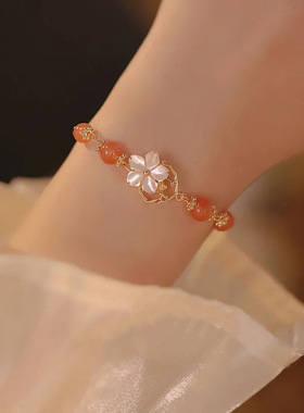 海棠花闺蜜手錬女ins小众设计轻奢高级感2023年新款仿红玛匘手串