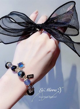 ins星月光暗黑曜石蓝砂石陨石能量灰水晶手链天蝎女小众手串礼物