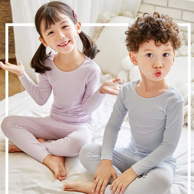 儿童秋衣秋裤女童莫代尔宝宝睡衣无痕男童保暖内衣套装薄款打底衫