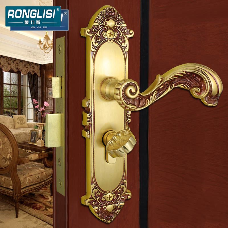 。美帝 纯铜门锁实木房门锁室内家用防盗门锁欧式别墅全铜锁具通