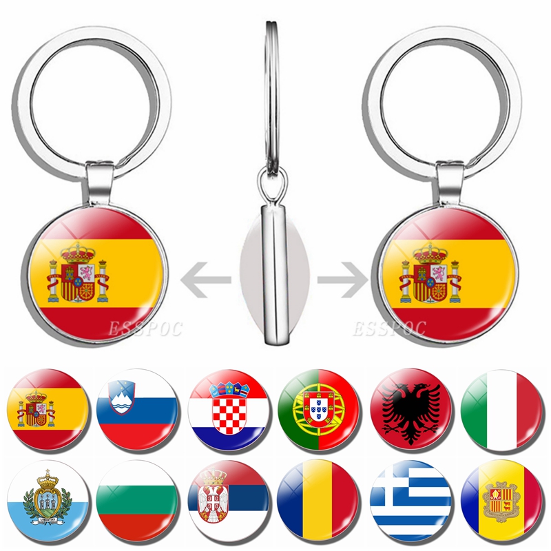 South Europe Country Flag Keychain Greece Albania Spain