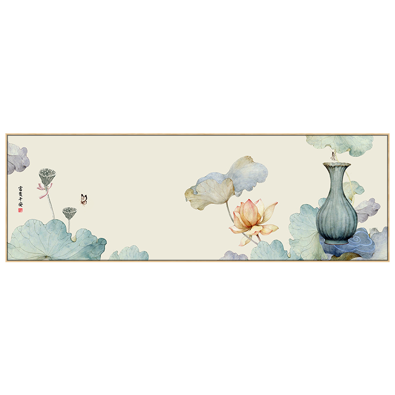 新中式荷花装饰画客厅沙发背景墙挂画禅意茶室好寓意卧室床头壁画图片
