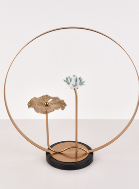 新中式铁艺摆件创禅意莲花样板间工艺品摆设办公室桌软装家居饰品