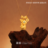 原创设计新中式 盈国 一鹿向钱 镶嵌金色可爱小鹿铜合金吊坠项坠