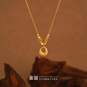 盈国 项链古法金色坠链轻奢简约百搭吊坠 小方糖胖福