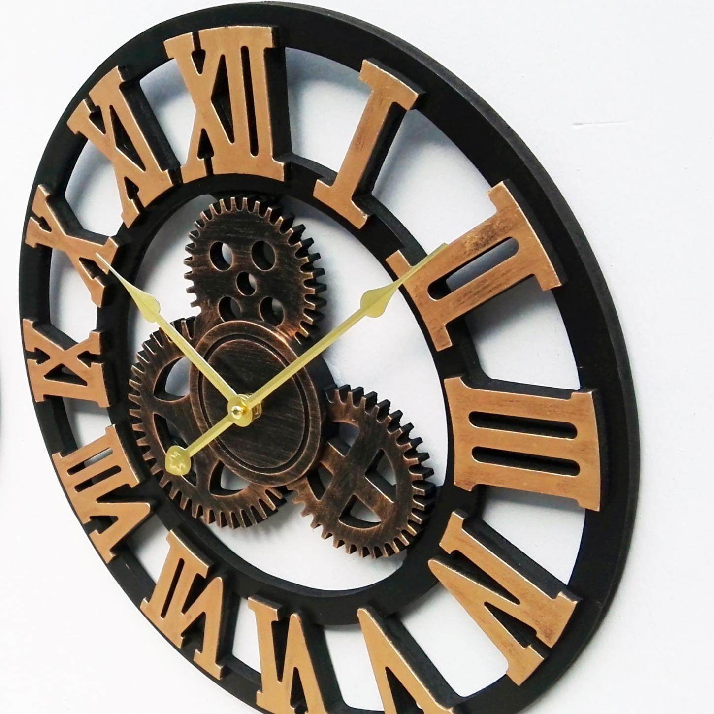 亚马逊挂钟产品齿轮钟大尺寸欧式工业风时钟墙贴壁挂钟热卖钟表