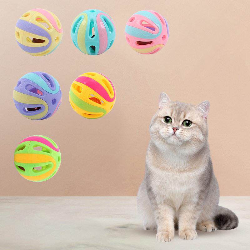 宠物猫咪玩具多彩拼接铃铛球大号跨境猫玩具4.8CM玩具彩色耐抓咬