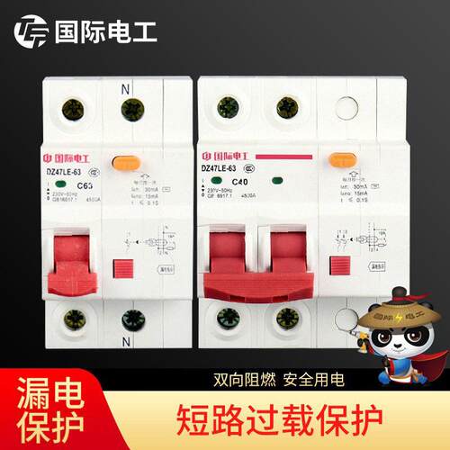 国际电工断路器DZ47家用电闸1P2P63A总空气开关带漏电保护器微型