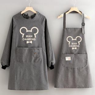 棉布围裙长袖 厨房家用防污透气做饭罩衣女卡通工作服印字大人