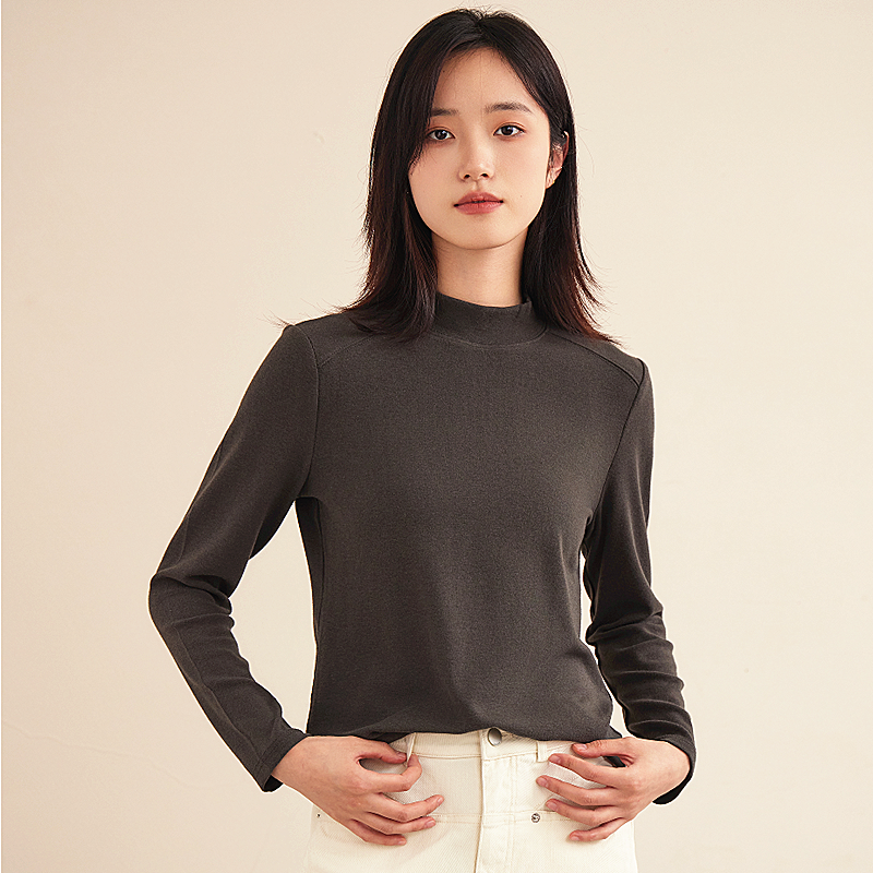 秋冬款慕斯羊绒女纯色长袖打底衫