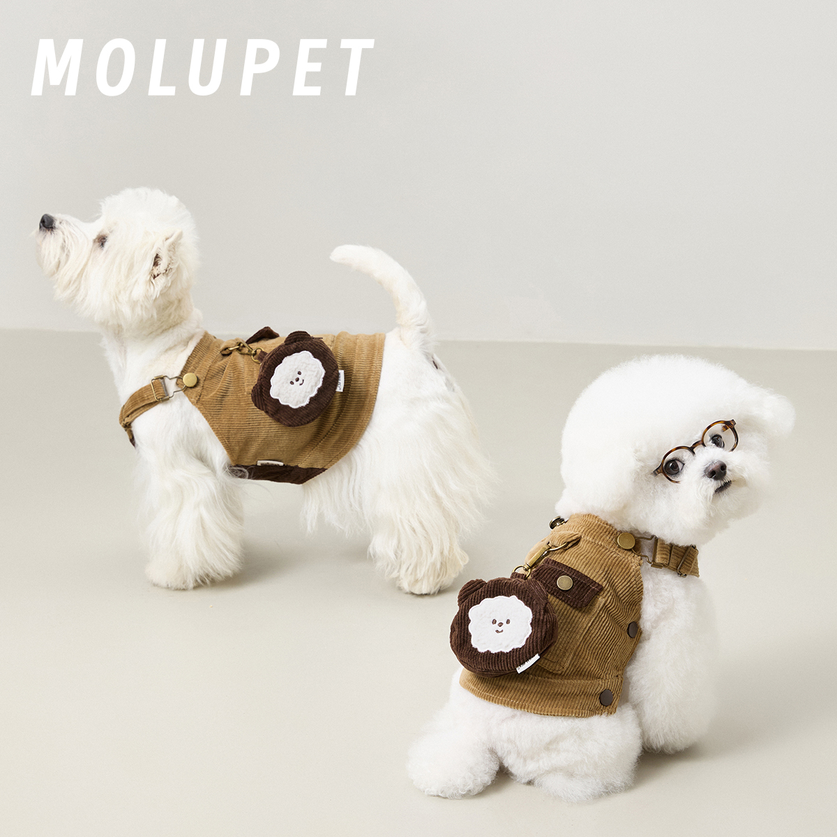 molu pet狗狗衣服马甲背带裤春秋装小型犬灯芯绒马泰迪比熊雪纳瑞