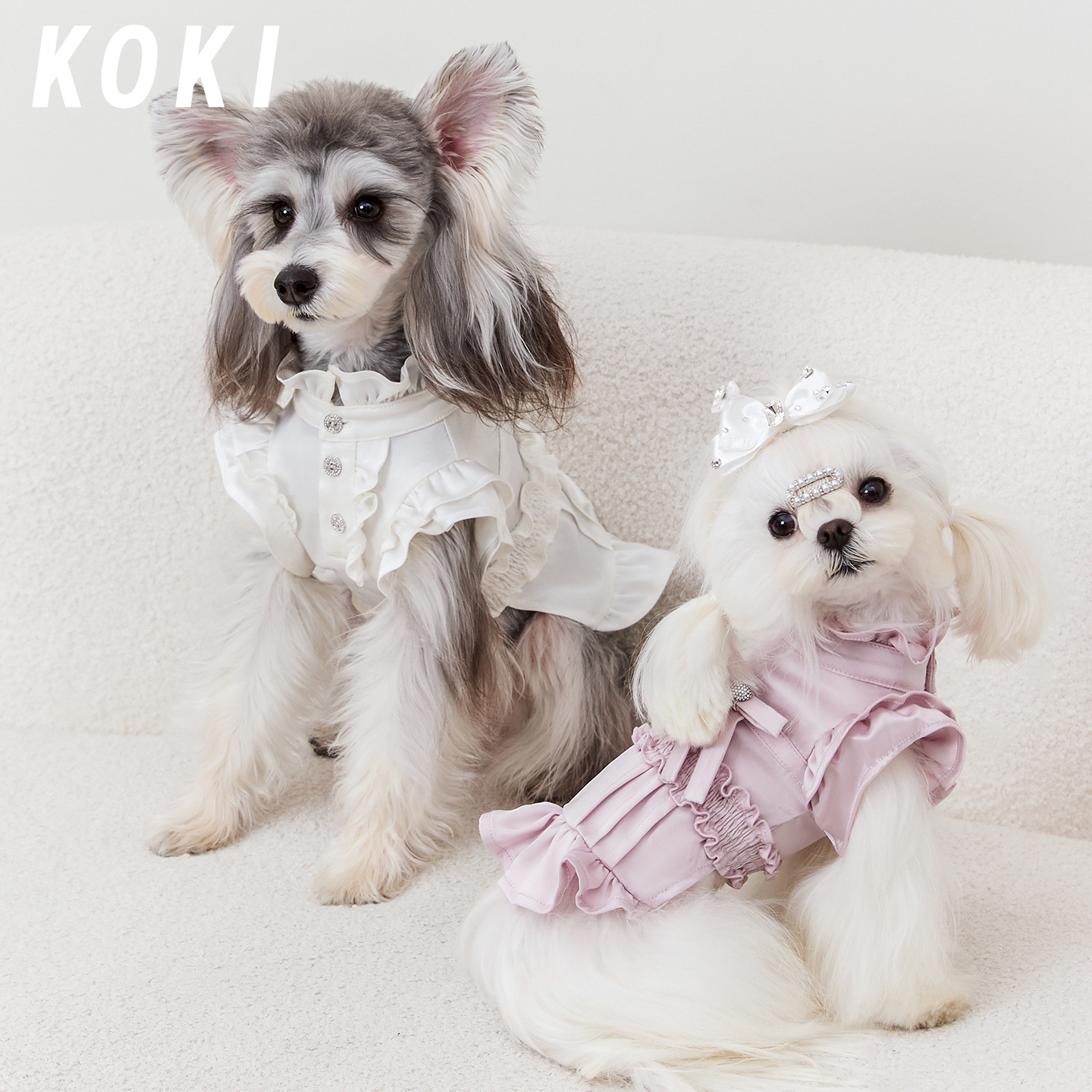 MOLU PET宠物小飞袖醋酸裙子蝴蝶结缎面背心小型犬马尔济斯约克夏