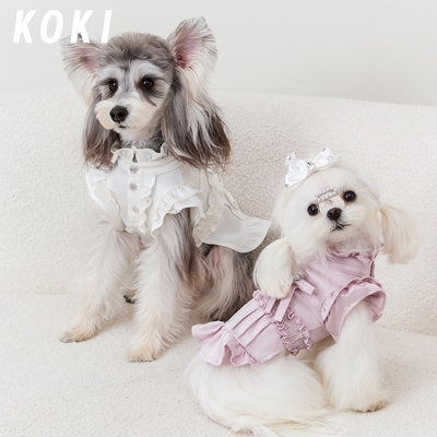 MOLU PET宠物小飞袖醋酸裙子蝴蝶结缎面背心小型犬马尔济斯约克夏