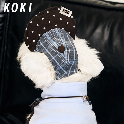 KOKI宠物帽子撞色学院风时尚防晒四季棒球帽户外中小型犬西高地